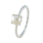 Pearl Solitaire Korean Sterling Silver White Gemstones Delicate Twist Ring Jewellery