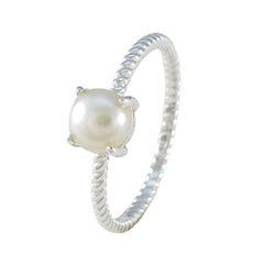 Pearl Solitaire Korean Sterling Silver White Gemstones Delicate Twist Ring Jewellery