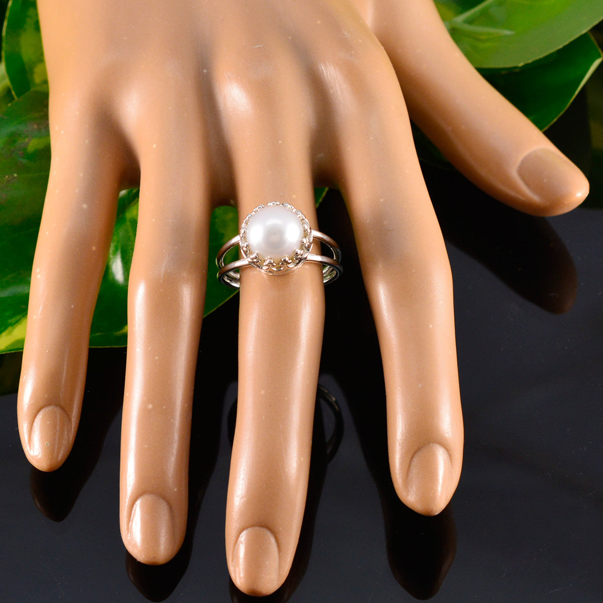 Pearl Solitaire Russian 925 Sterling Silver White Gemstone Minimal Fairytale Ring Jewelry