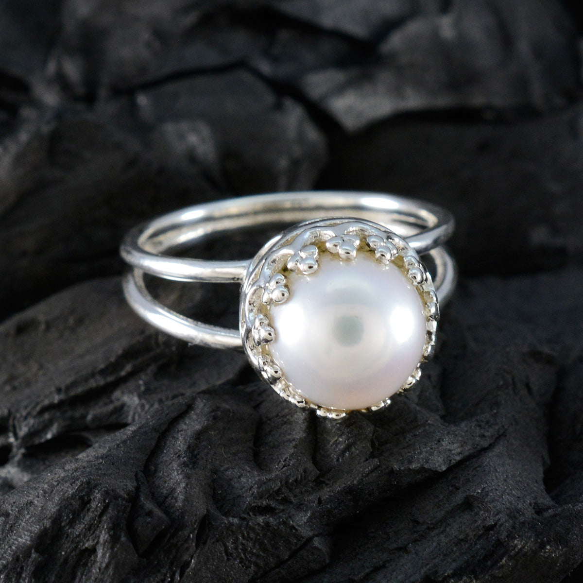 Pearl Solitaire Russian 925 Sterling Silver White Gemstone Minimal Fairytale Ring Jewelry