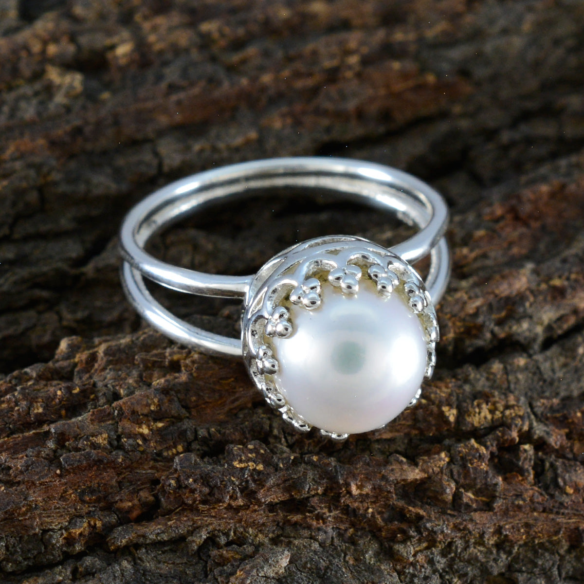 Pearl Solitaire Russian 925 Sterling Silver White Gemstone Minimal Fairytale Ring Jewelry