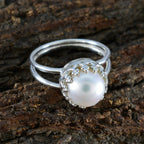 Pearl Solitaire Russian 925 Sterling Silver White Gemstone Minimal Fairytale Ring Jewelry