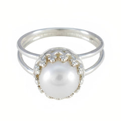 Pearl Solitaire Russian 925 Sterling Silver White Gemstone Minimal Fairytale Ring Jewelry