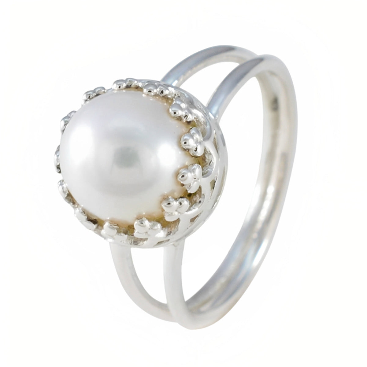 Pearl Solitaire Russian 925 Sterling Silver White Gemstone Minimal Fairytale Ring Jewelry