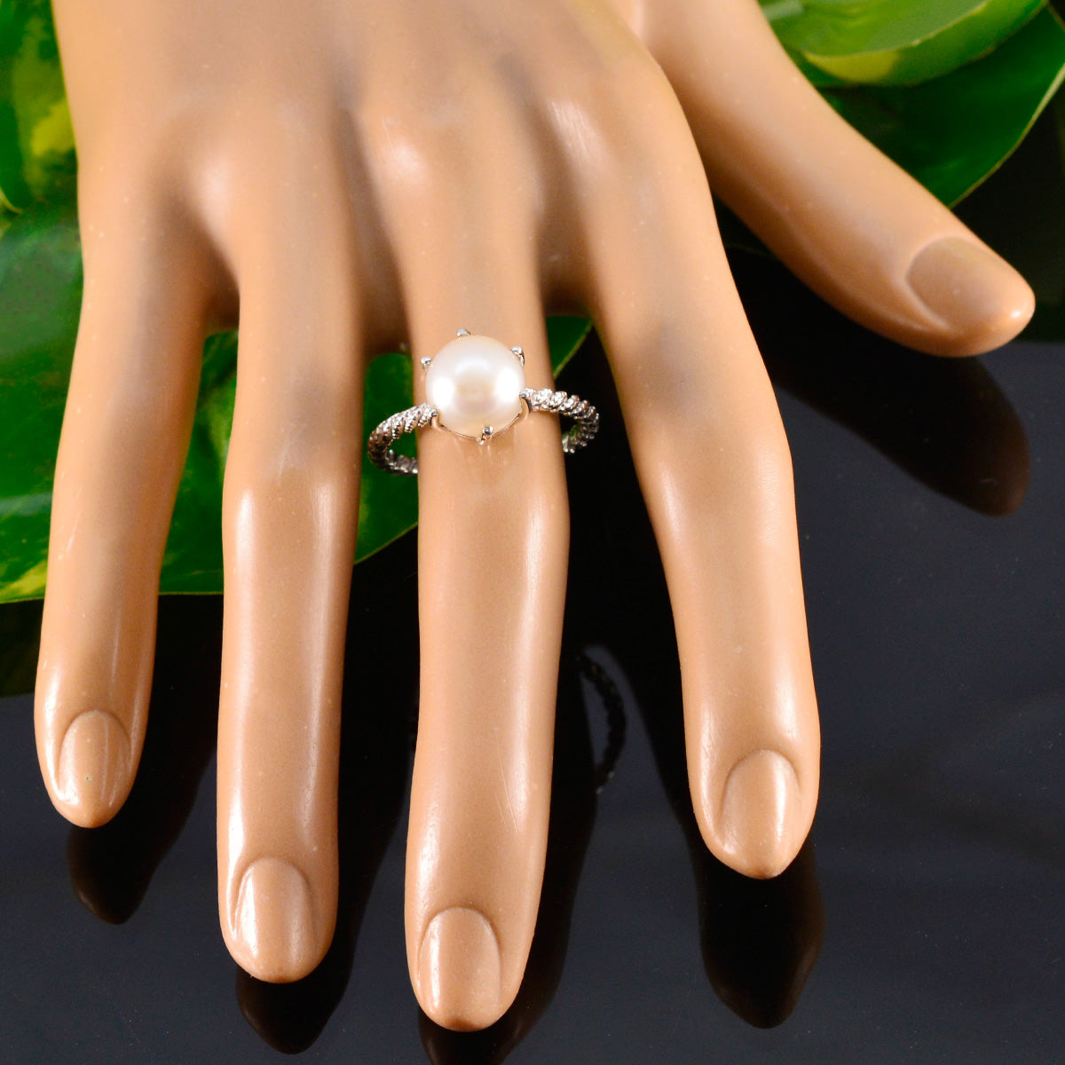 Pearl Solitaire German 92.5 Silver White Gemstones Featherlight Twist Ring Jewelry