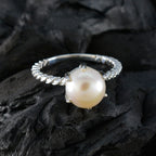 Pearl Solitaire German 92.5 Silver White Gemstones Featherlight Twist Ring Jewelry