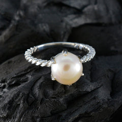 Pearl Solitaire German 92.5 Silver White Gemstones Featherlight Twist Ring Jewelry