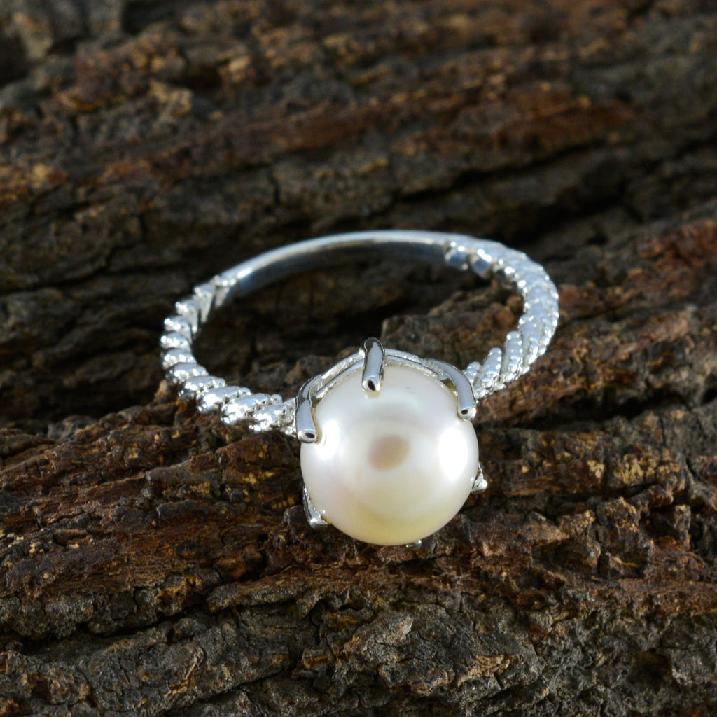 Pearl Solitaire German 92.5 Silver White Gemstones Featherlight Twist Ring Jewelry