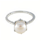 Pearl Solitaire German 92.5 Silver White Gemstones Featherlight Twist Ring Jewelry