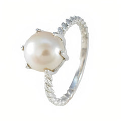 Pearl Solitaire German 92.5 Silver White Gemstones Featherlight Twist Ring Jewelry