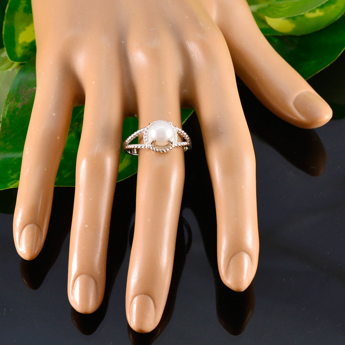 Pearl Solitaire Russian 925 Sterling Silver White Gemstones Featherlight Contemporary Ring Jewellery