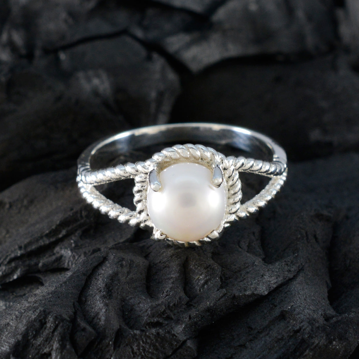 Pearl Solitaire Russian 925 Sterling Silver White Gemstones Featherlight Contemporary Ring Jewellery