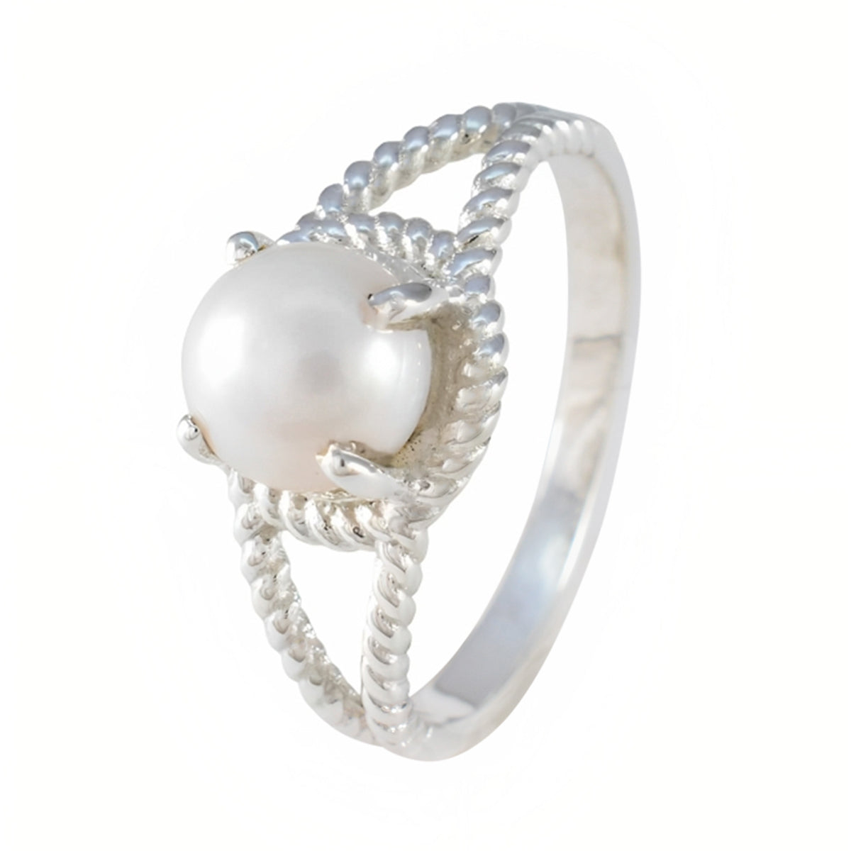 Pearl Solitaire Russian 925 Sterling Silver White Gemstones Featherlight Contemporary Ring Jewellery