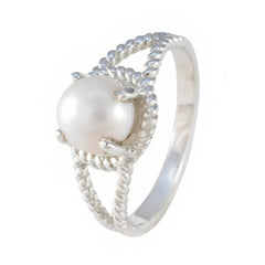 Pearl Solitaire Russian 925 Sterling Silver White Gemstones Featherlight Contemporary Ring Jewellery