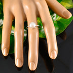 Pearl Solitaire Korean Silver White Gems Dainty Abstract Ring Jewelry