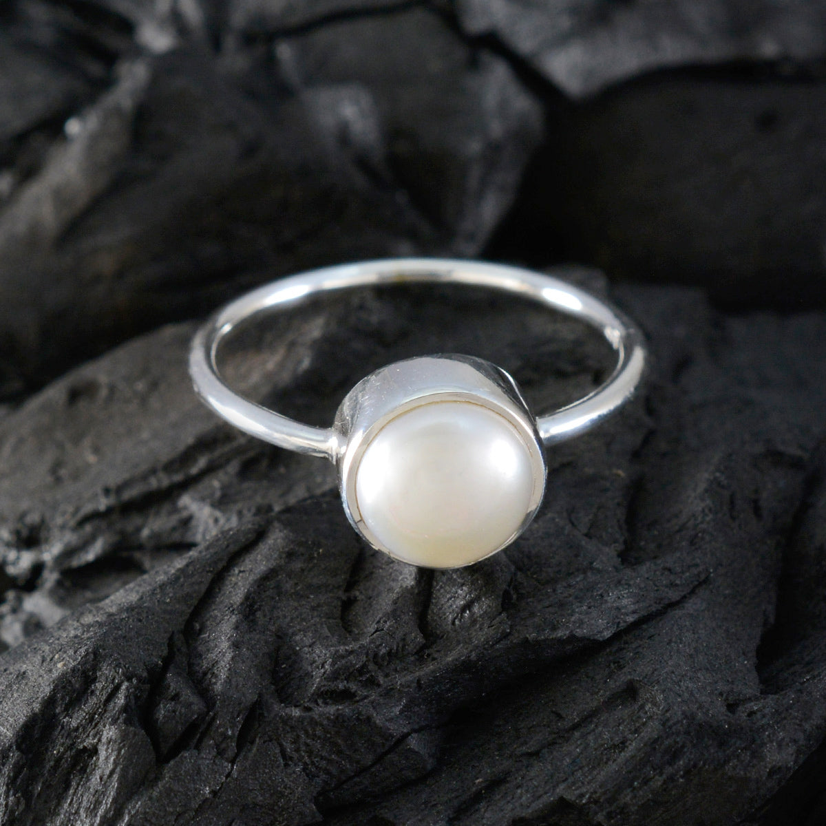 Pearl Solitaire Korean Silver White Gems Dainty Abstract Ring Jewelry