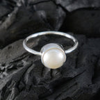 Pearl Solitaire Korean Silver White Gems Dainty Abstract Ring Jewelry