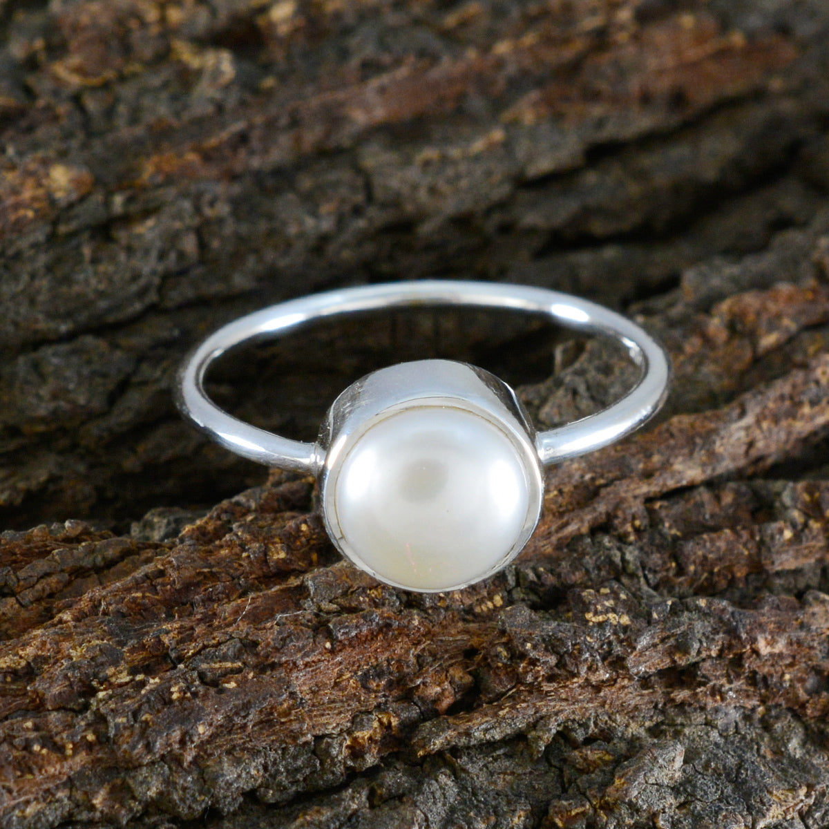 Pearl Solitaire Korean Silver White Gems Dainty Abstract Ring Jewelry