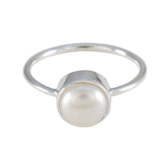 Pearl Solitaire Korean Silver White Gems Dainty Abstract Ring Jewelry
