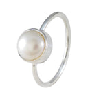 Pearl Solitaire Korean Silver White Gems Dainty Abstract Ring Jewelry