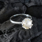 Pearl Solitaire American Sterling Silver White Gemstones Whisper thin Romantic Ring Jewellery