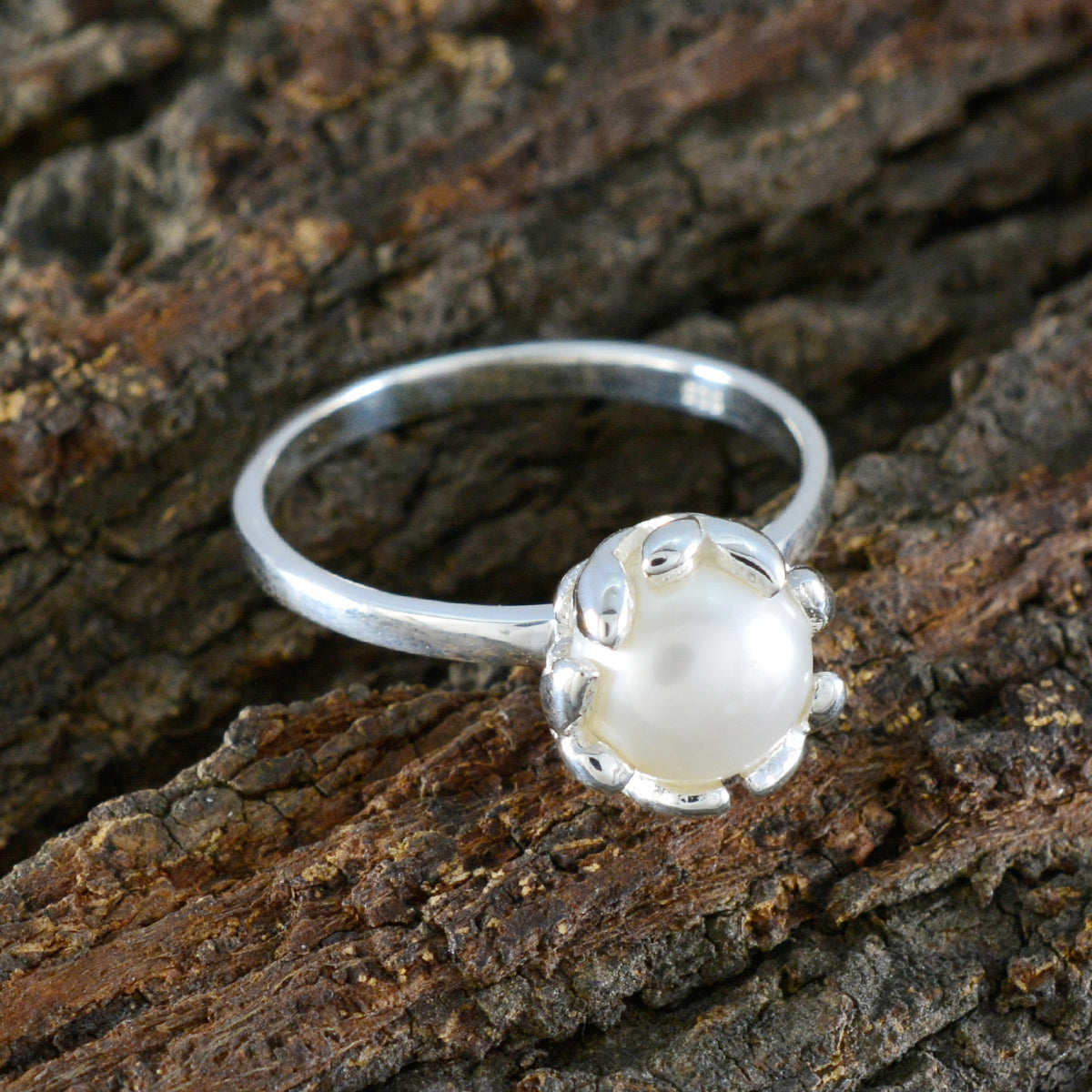 Pearl Solitaire American Sterling Silver White Gemstones Whisper thin Romantic Ring Jewellery