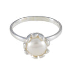 Pearl Solitaire American Sterling Silver White Gemstones Whisper thin Romantic Ring Jewellery