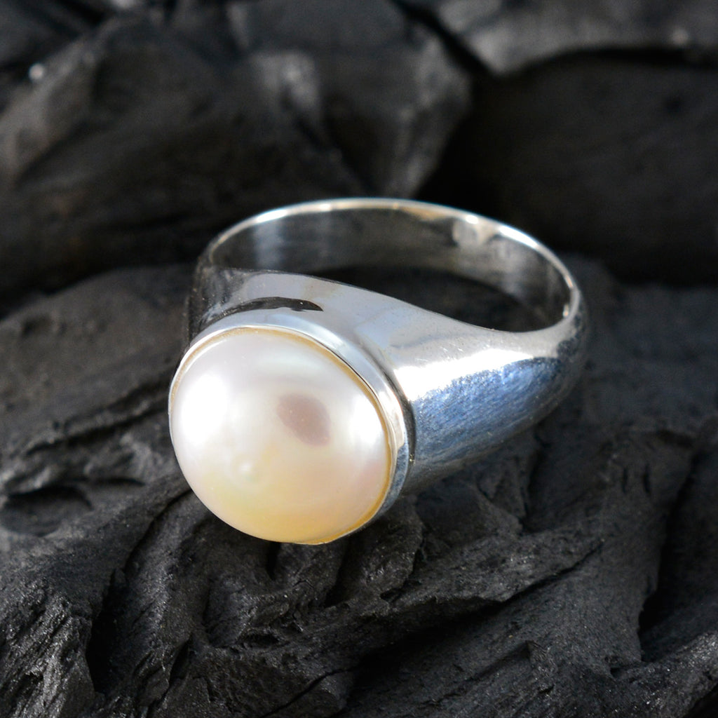 Pearl Solitaire French Silver White Gems Versatile Luxurious Ring Jewellery