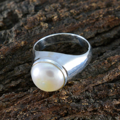 Pearl Solitaire French Silver White Gems Versatile Luxurious Ring Jewellery