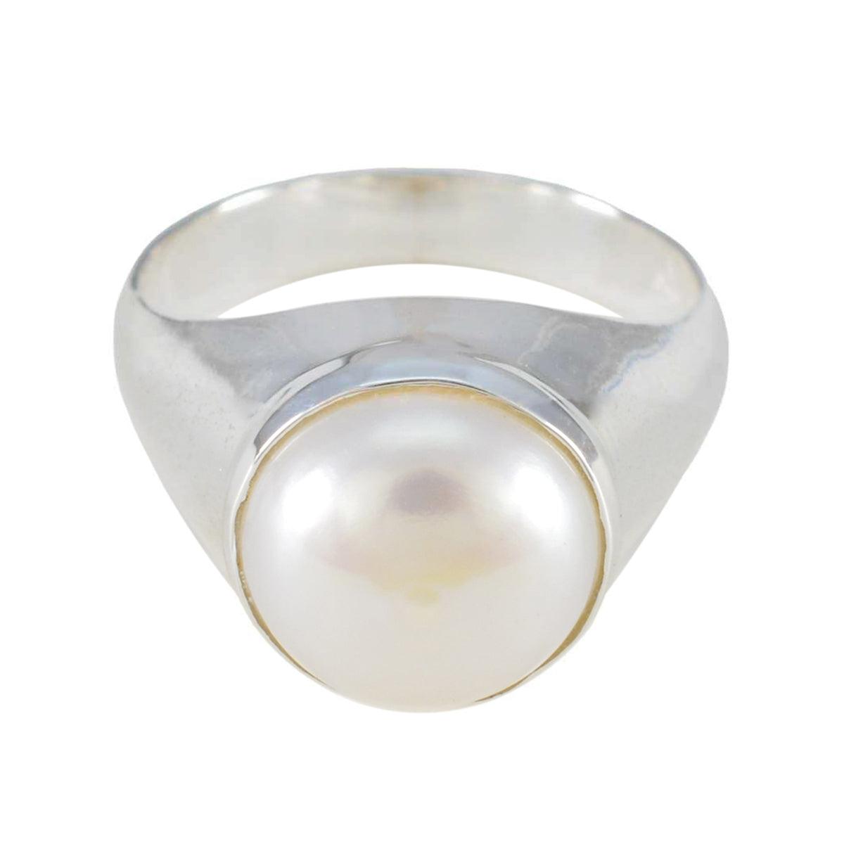Pearl Solitaire French Silver White Gems Versatile Luxurious Ring Jewellery Hoofdafbeelding
