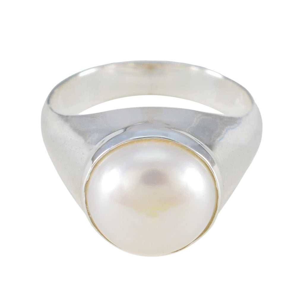 Pearl Solitaire French Silver White Gems Versatile Luxurious Ring Jewellery