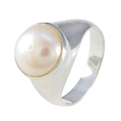 Pearl Solitaire French Silver White Gems Versatile Luxurious Ring Jewellery