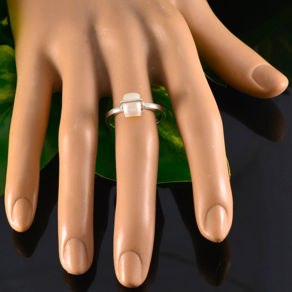 Pearl Solitaire Japanese Sterling Silver White Gems Dainty Boho Ring Jewelry