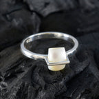 Pearl Solitaire Japanese Sterling Silver White Gems Dainty Boho Ring Jewelry