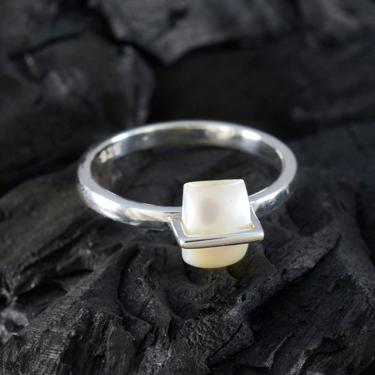 Pearl Solitaire Japanese Sterling Silver White Gems Dainty Boho Ring Jewelry