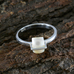 Pearl Solitaire Japanese Sterling Silver White Gems Dainty Boho Ring Jewelry