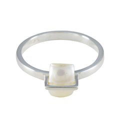 Pearl Solitaire Japanese Sterling Silver White Gems Dainty Boho Ring Jewelry