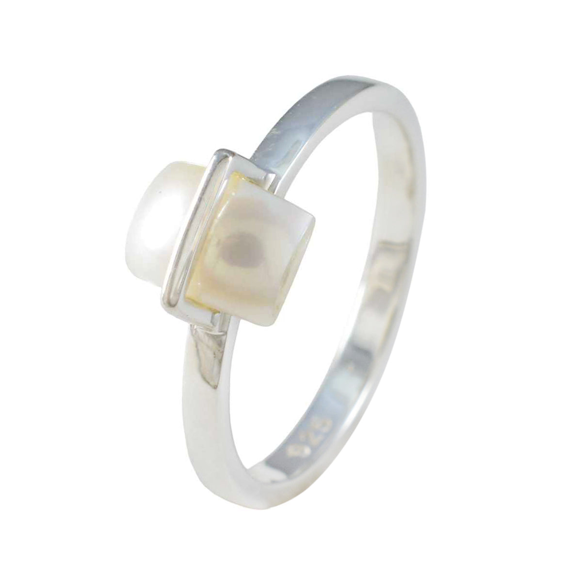 Pearl Solitaire Japanese Sterling Silver White Gems Dainty Boho Ring Jewelry