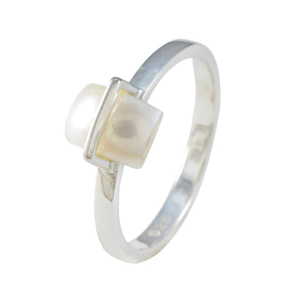 Pearl Solitaire Japanese Sterling Silver White Gems Dainty Boho Ring Jewelry