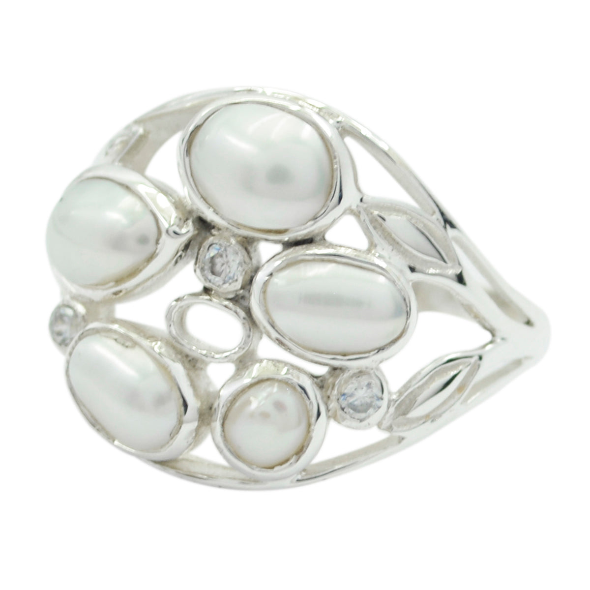 Pearl Penta German 925 Silver White Gemstones Slim Luxurious Ring Jewelry メイン画像