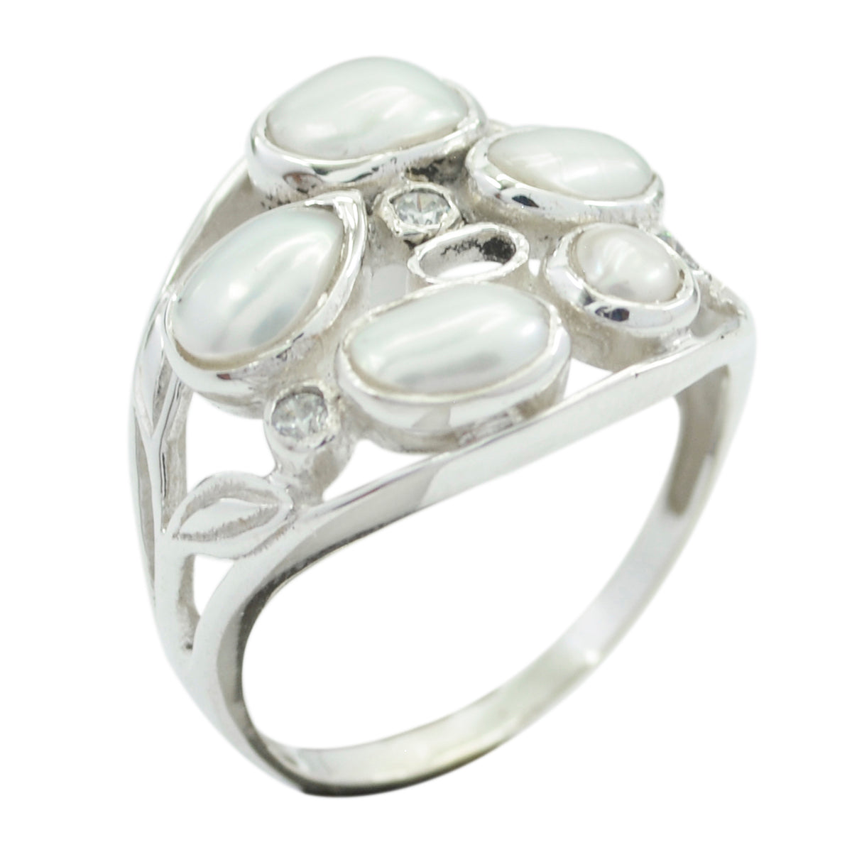 Pearl Penta German 925 Silver White Gemstones Slim Luxurious Ring Jewelry