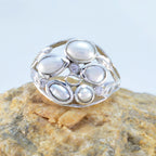 Pearl Penta German 925 Silver White Gemstones Slim Luxurious Ring Jewelry