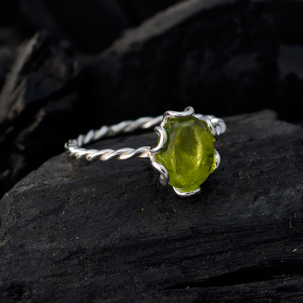 Peridot Solitaire American 925 Sterling Silver Green Gemstone Elegant  Twist Ring Jewelry