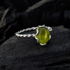Peridot Solitaire American 925 Sterling Silver Green Gemstone Elegant  Twist Ring Jewelry