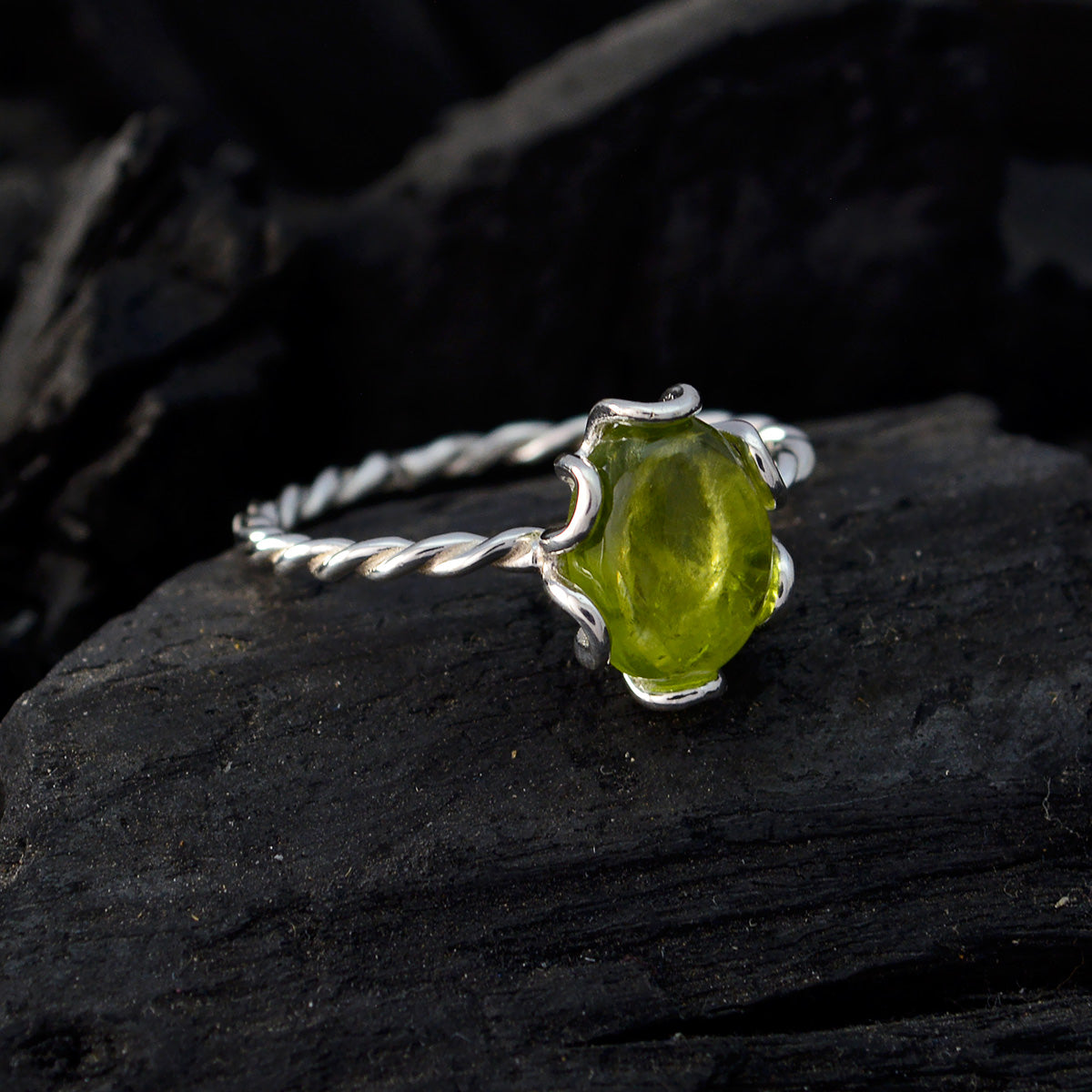 Peridot Solitaire American 925 Sterling Silver Green Gemstone Elegant  Twist Ring Jewelry