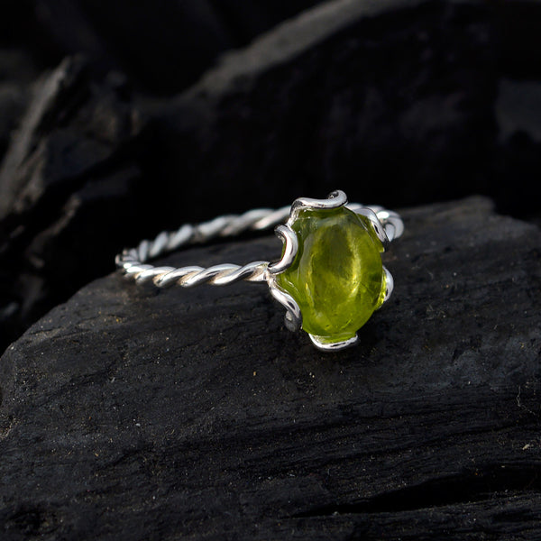 Peridot Solitaire American 925 Sterling Silver Green Gemstone Elegant  Twist Ring Jewelry
