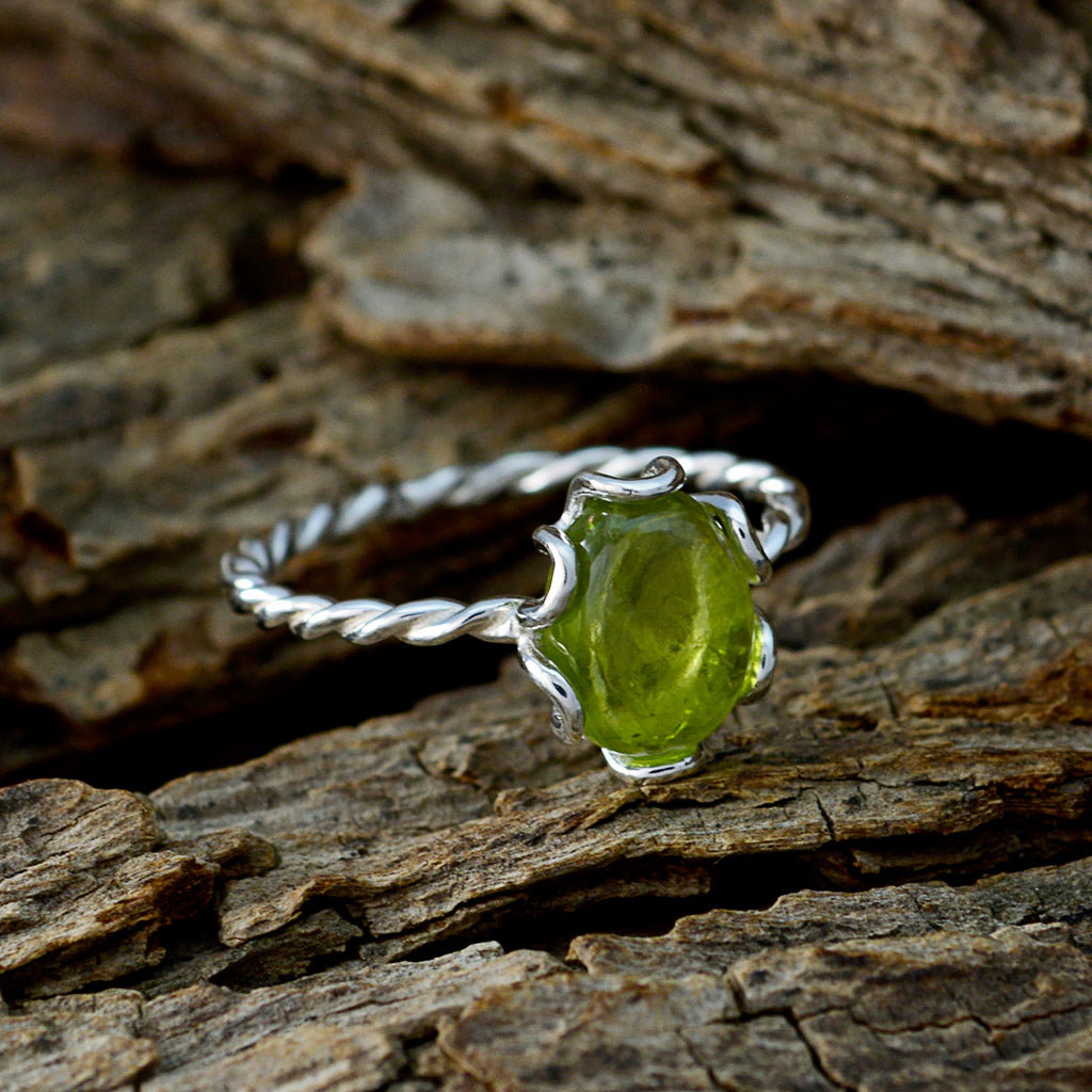 Peridot Solitaire American 925 Sterling Silver Green Gemstone Elegant  Twist Ring Jewelry