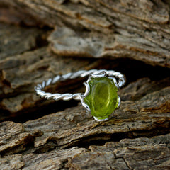 Peridot Solitaire American 925 Sterling Silver Green Gemstone Elegant  Twist Ring Jewelry