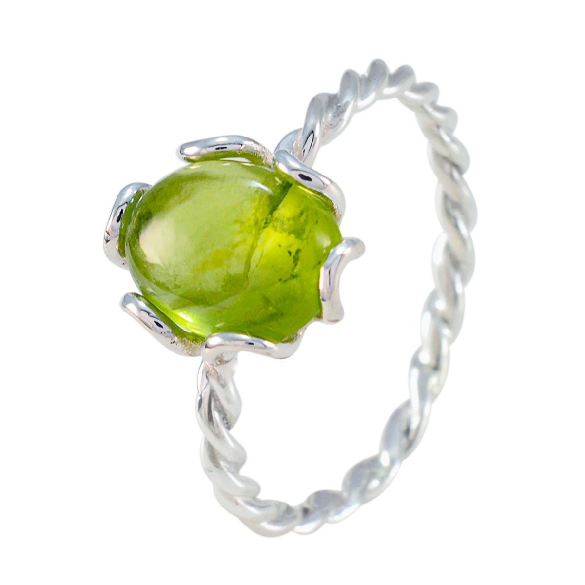Peridot Solitaire American 925 Sterling Silver Green Gemstone Elegant  Twist Ring Jewelry