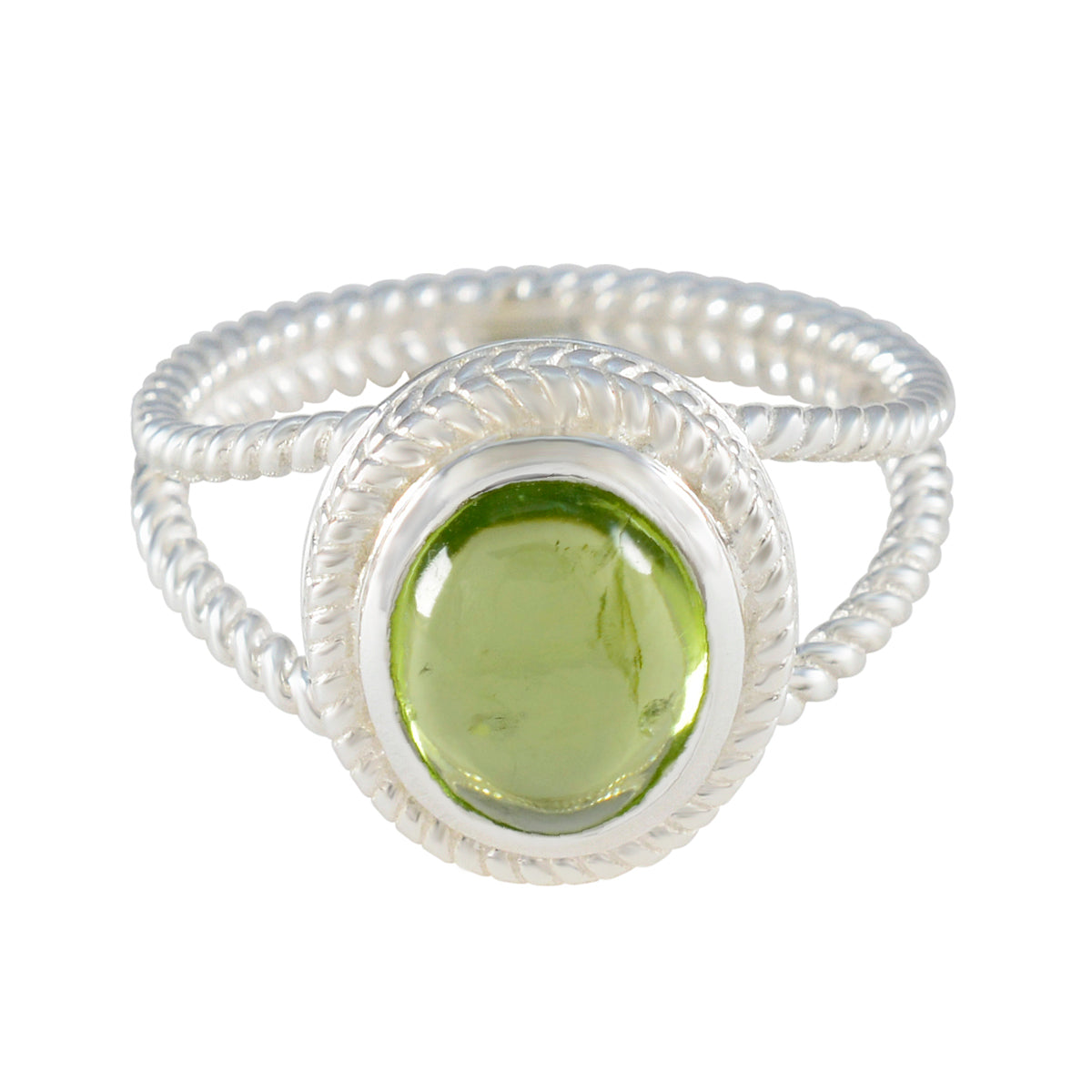Peridot Solitaire Latin American Silver Green Gemstone Classic Rope Wire Ring Jewelry Hoofdafbeelding